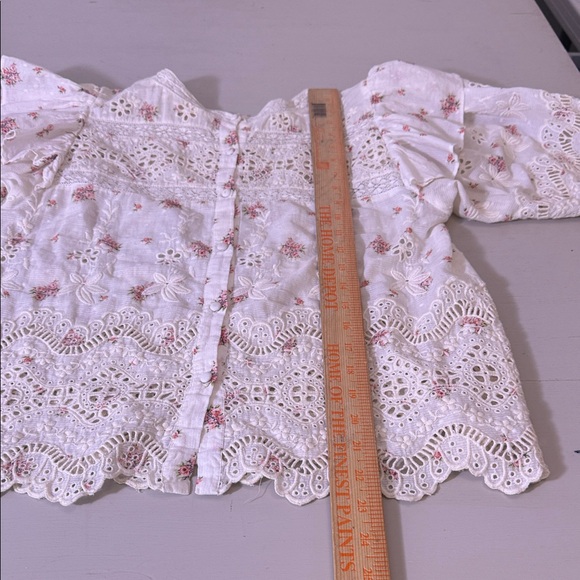 LoveShackFancy Tilda Lace Ruffle Blouse Small Ivory Floral Sheer Top - Picture 13 of 14